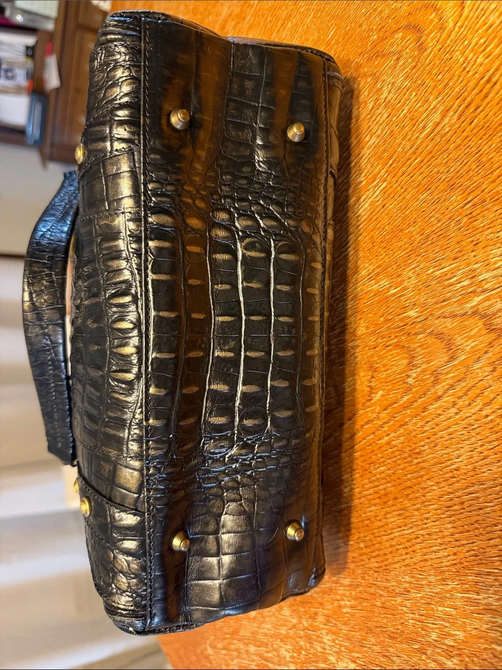 MICHAEL Michael Kors Black Croc-Embossed Satchel with Gold Hardware Accent